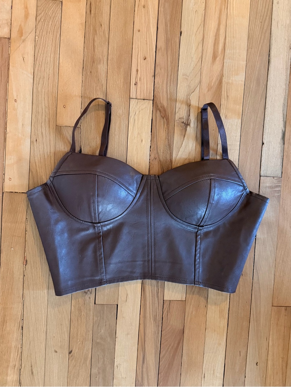 Brown Faux Leather Bustier Top